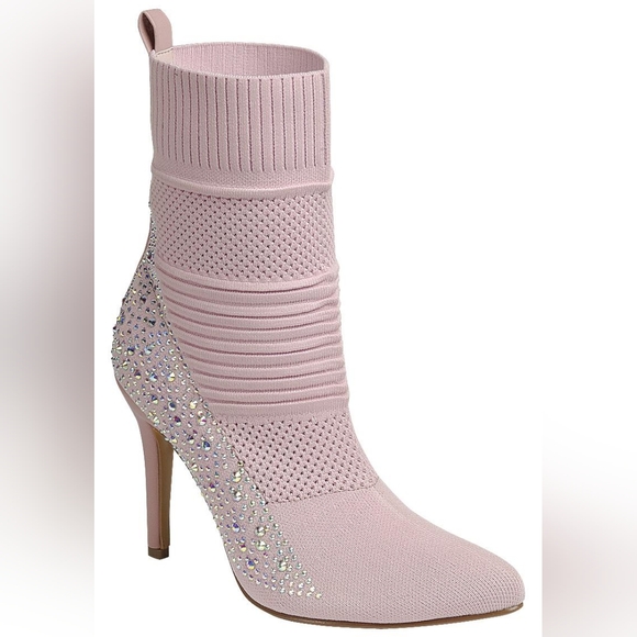 Pink Rhinestone Sock Booties | High Heel Glam - Picture 1 of 2